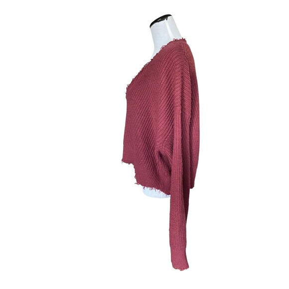 Womens Distressed Oversize Deep V Crop Sweater Size L Maroon Boho Grunge Slouchy - Picture 2 of 13